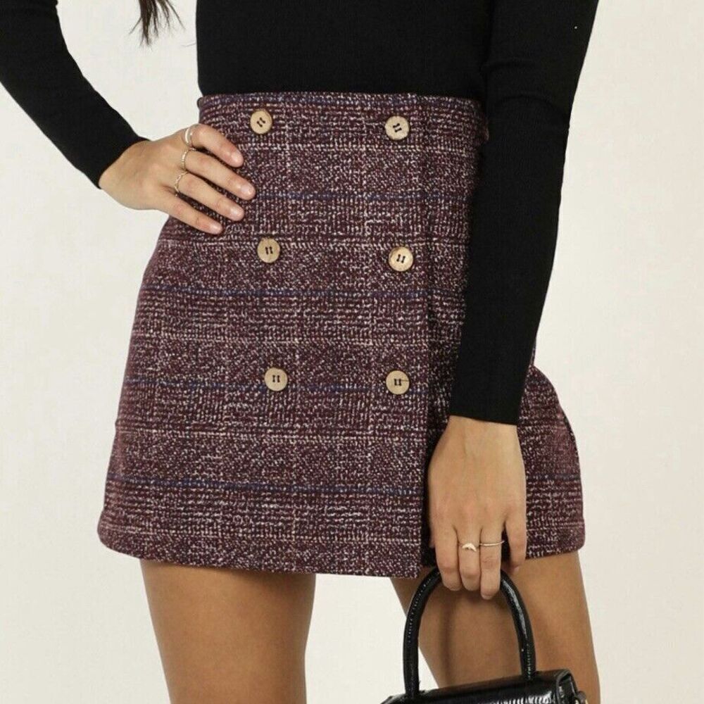 Showpo Skirt US 8 AU 12 Checkered Plaid Mini Button Clueless Preppy School Girl